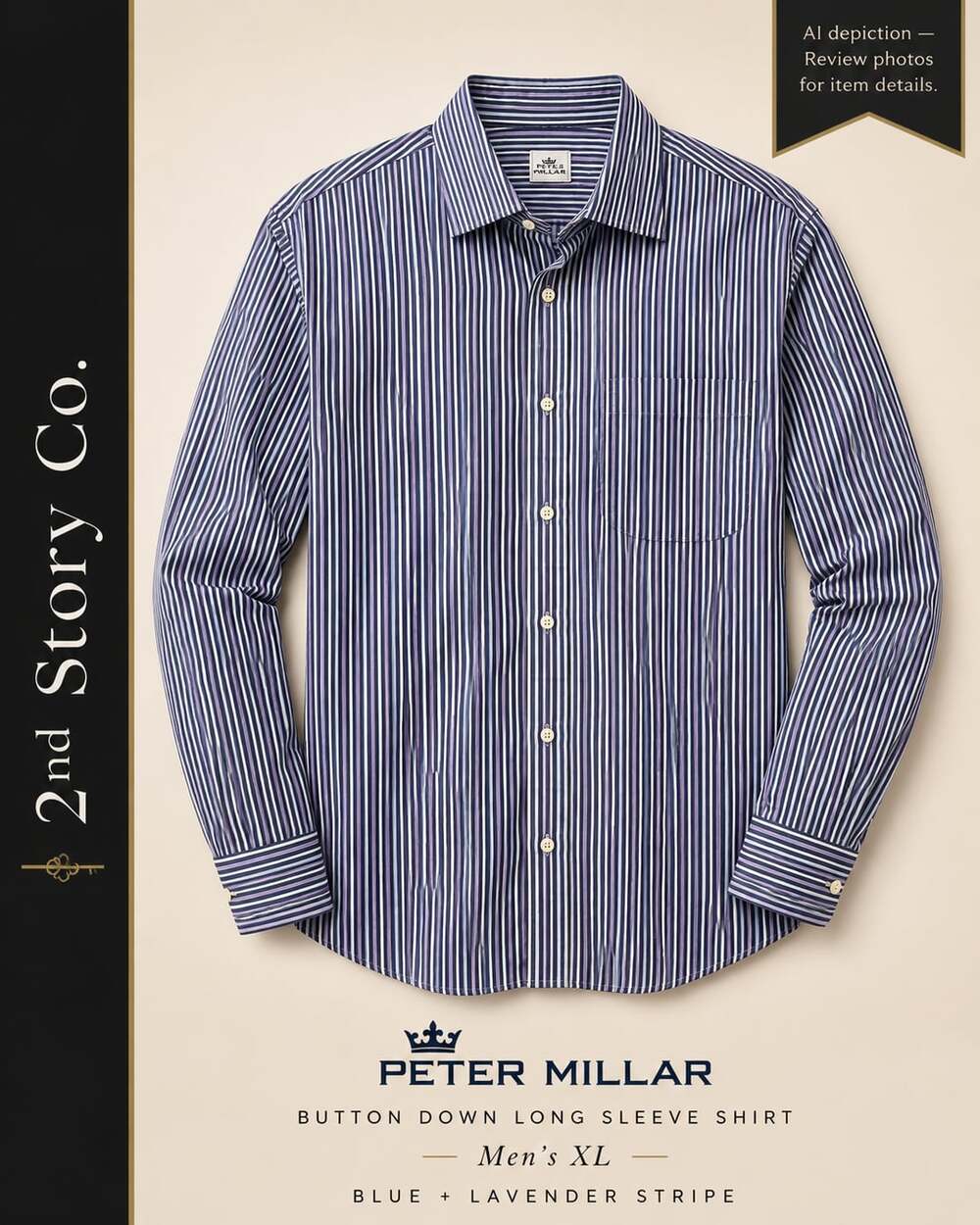 Peter Millar Men’s XL Blue Purple Stripe Cotton Long Sleeve Button Down Shirt